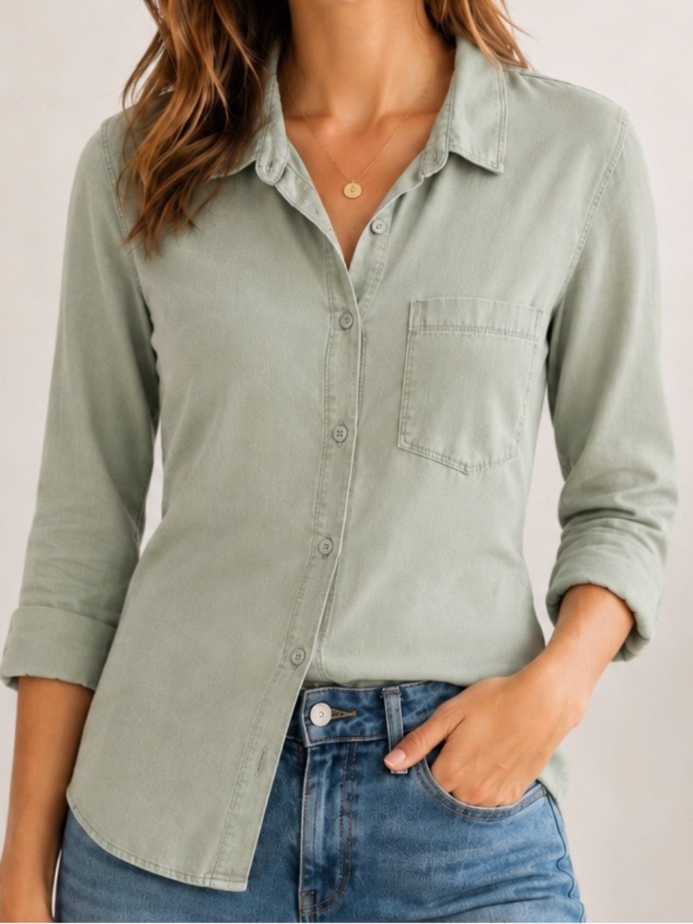 Old Navy Sage Green Button Down Shirt Size Small Y2K
